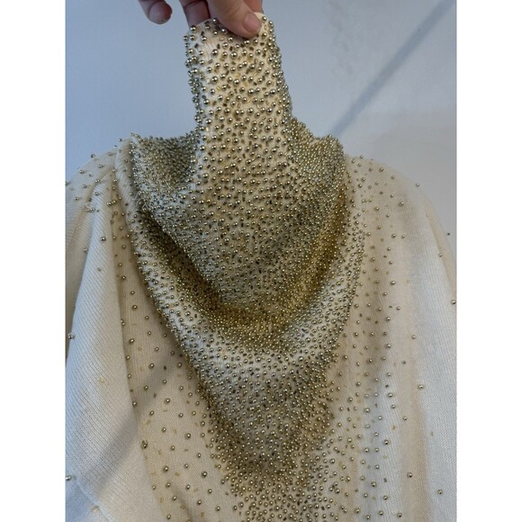 Vintage 80s Bonnie Boerer Heavy Gold Beaded Cowl Neckline Sweater Loose Beads - Picture 7 of 11